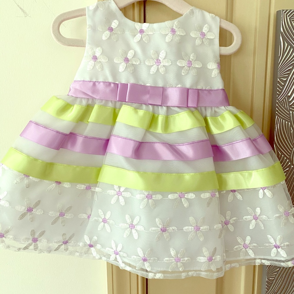 6 month baby girl white lavender and green dress